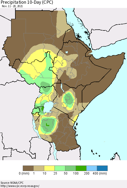 Eastern Africa Precipitation 10-Day (CPC) Thematic Map For 11/11/2021 - 11/20/2021