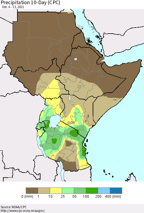 Eastern Africa Precipitation 10-Day (CPC) Thematic Map For 12/6/2021 - 12/15/2021