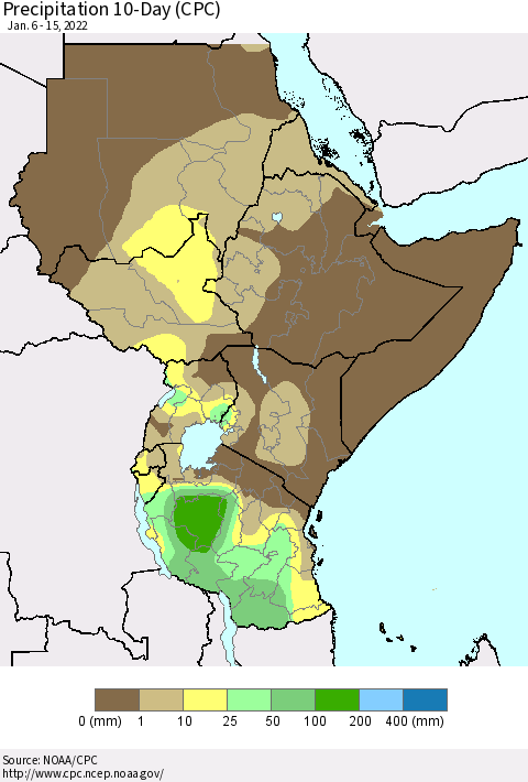 Eastern Africa Precipitation 10-Day (CPC) Thematic Map For 1/6/2022 - 1/15/2022