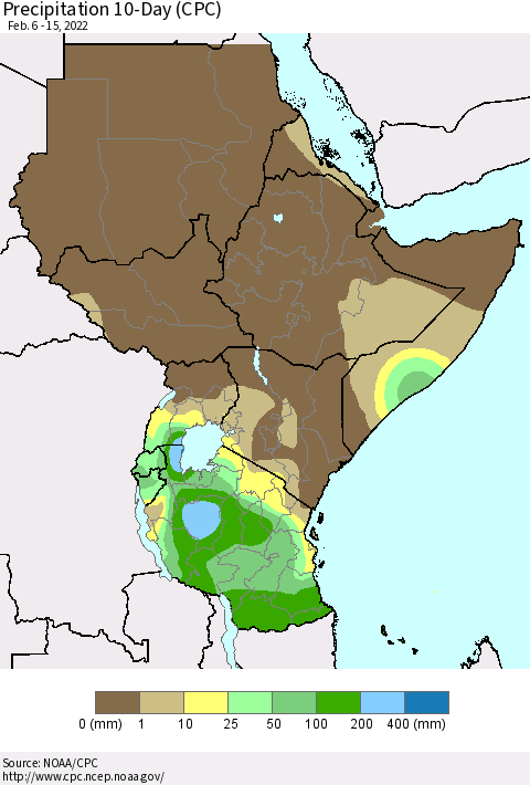 Eastern Africa Precipitation 10-Day (CPC) Thematic Map For 2/6/2022 - 2/15/2022