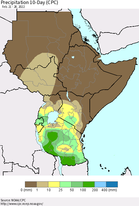 Eastern Africa Precipitation 10-Day (CPC) Thematic Map For 2/21/2022 - 2/28/2022