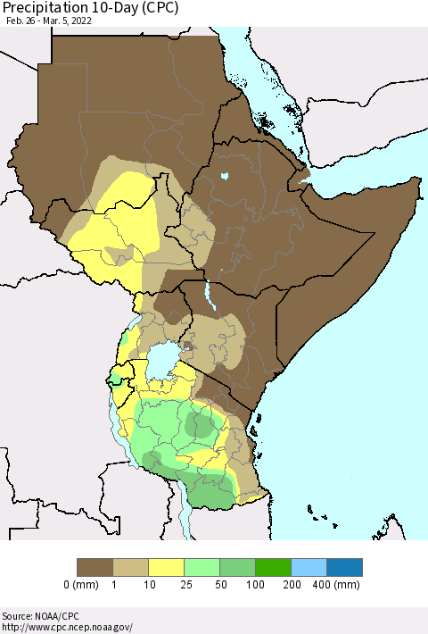Eastern Africa Precipitation 10-Day (CPC) Thematic Map For 2/26/2022 - 3/5/2022
