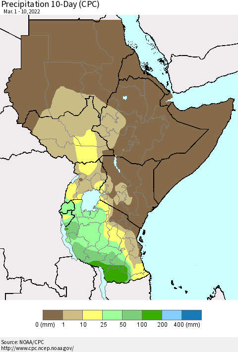 Eastern Africa Precipitation 10-Day (CPC) Thematic Map For 3/1/2022 - 3/10/2022