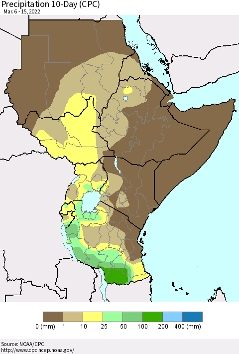Eastern Africa Precipitation 10-Day (CPC) Thematic Map For 3/6/2022 - 3/15/2022