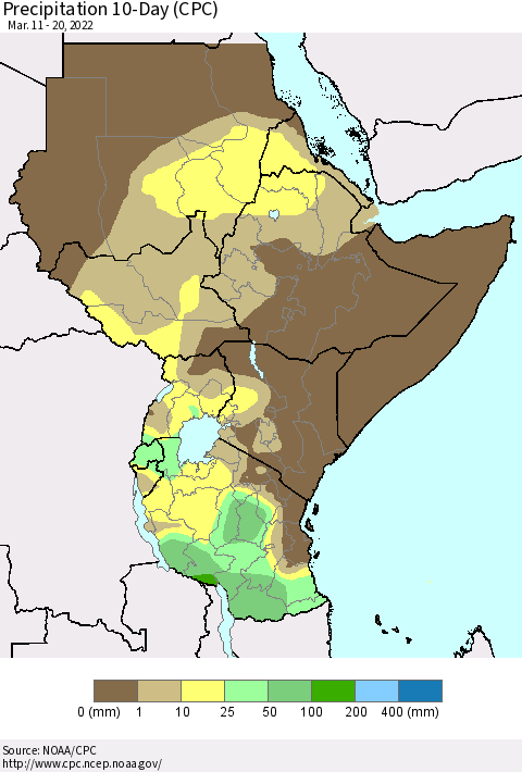 Eastern Africa Precipitation 10-Day (CPC) Thematic Map For 3/11/2022 - 3/20/2022