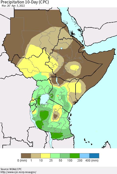 Eastern Africa Precipitation 10-Day (CPC) Thematic Map For 3/26/2022 - 4/5/2022