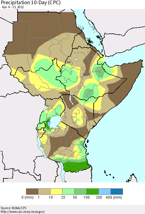 Eastern Africa Precipitation 10-Day (CPC) Thematic Map For 4/6/2022 - 4/15/2022