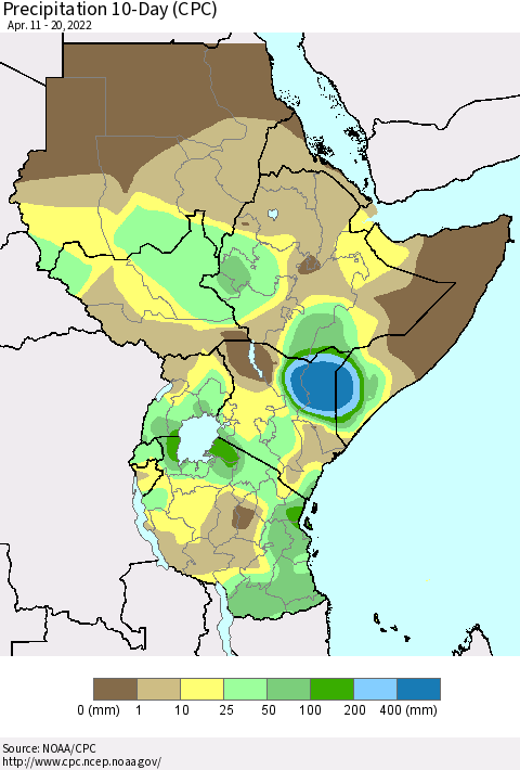 Eastern Africa Precipitation 10-Day (CPC) Thematic Map For 4/11/2022 - 4/20/2022
