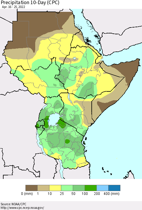 Eastern Africa Precipitation 10-Day (CPC) Thematic Map For 4/16/2022 - 4/25/2022