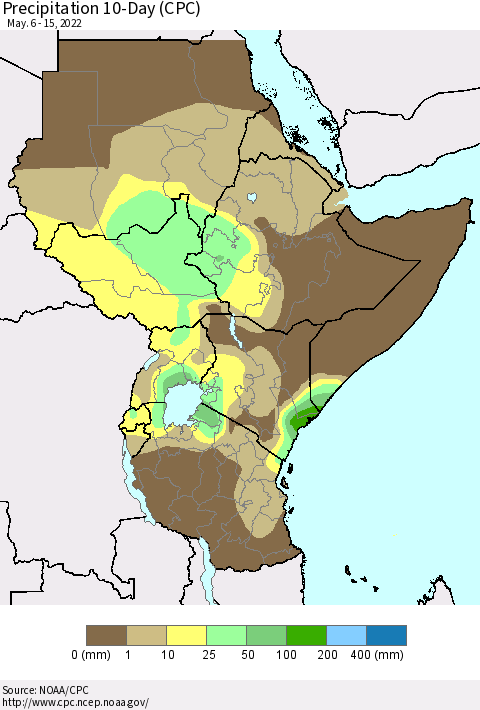Eastern Africa Precipitation 10-Day (CPC) Thematic Map For 5/6/2022 - 5/15/2022