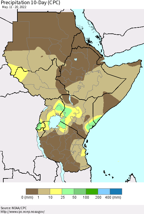 Eastern Africa Precipitation 10-Day (CPC) Thematic Map For 5/11/2022 - 5/20/2022