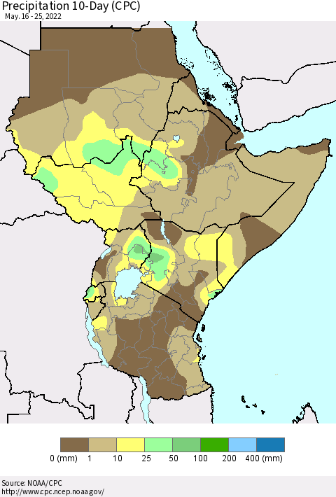Eastern Africa Precipitation 10-Day (CPC) Thematic Map For 5/16/2022 - 5/25/2022