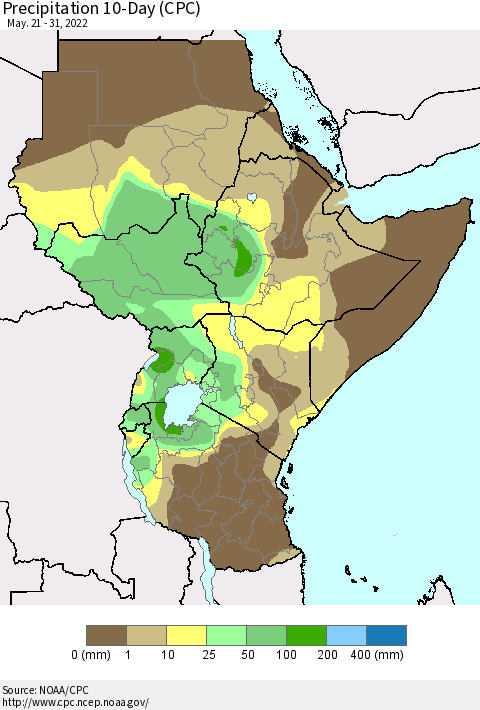 Eastern Africa Precipitation 10-Day (CPC) Thematic Map For 5/21/2022 - 5/31/2022