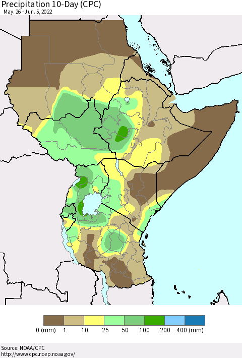 Eastern Africa Precipitation 10-Day (CPC) Thematic Map For 5/26/2022 - 6/5/2022