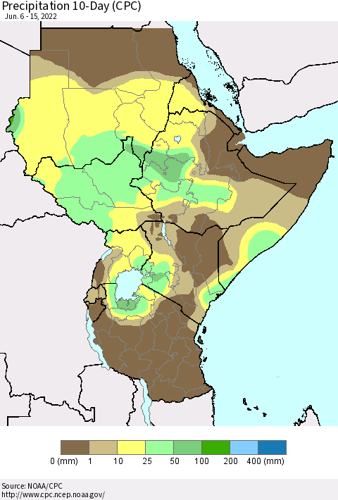 Eastern Africa Precipitation 10-Day (CPC) Thematic Map For 6/6/2022 - 6/15/2022