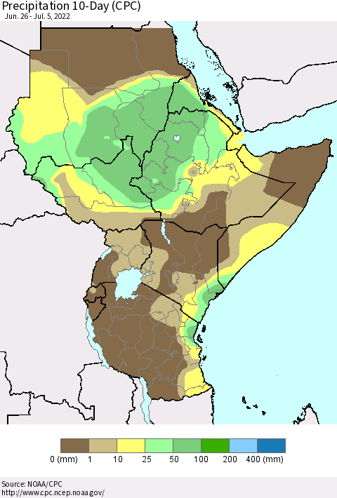Eastern Africa Precipitation 10-Day (CPC) Thematic Map For 6/26/2022 - 7/5/2022