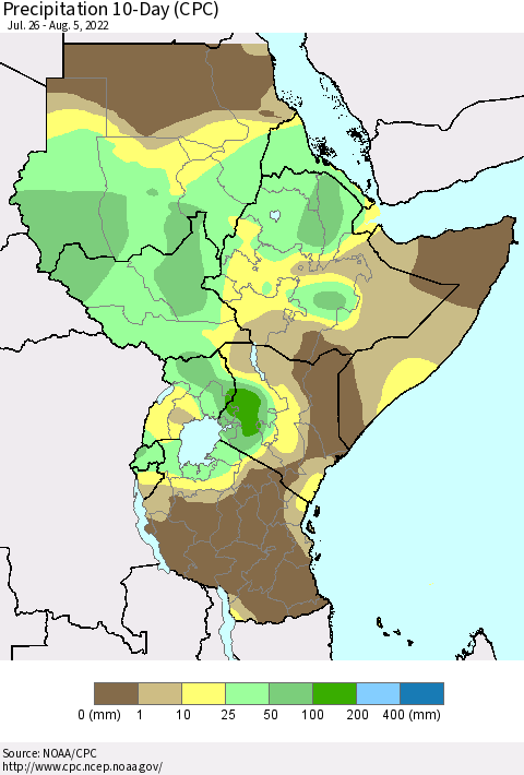 Eastern Africa Precipitation 10-Day (CPC) Thematic Map For 7/26/2022 - 8/5/2022