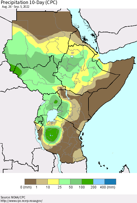 Eastern Africa Precipitation 10-Day (CPC) Thematic Map For 8/26/2022 - 9/5/2022