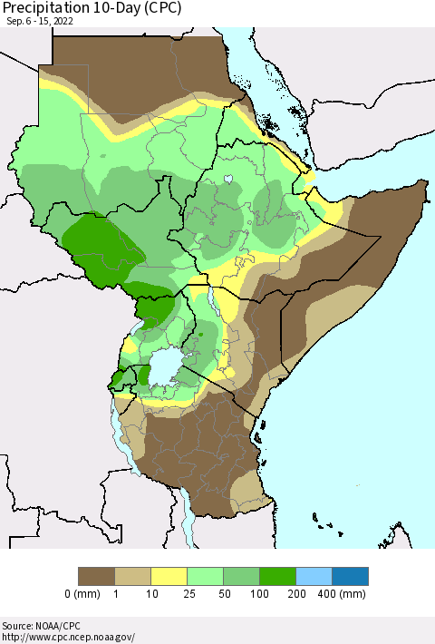 Eastern Africa Precipitation 10-Day (CPC) Thematic Map For 9/6/2022 - 9/15/2022