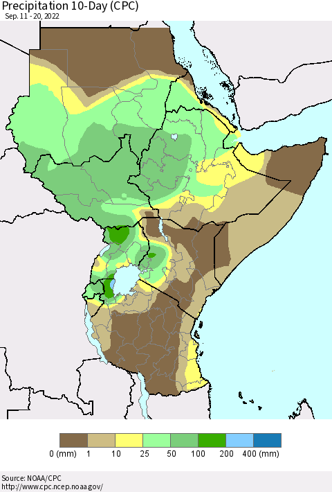 Eastern Africa Precipitation 10-Day (CPC) Thematic Map For 9/11/2022 - 9/20/2022