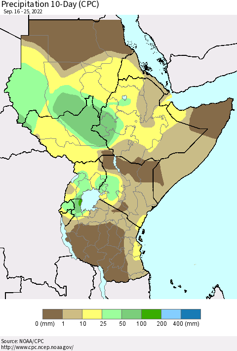 Eastern Africa Precipitation 10-Day (CPC) Thematic Map For 9/16/2022 - 9/25/2022