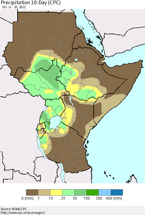 Eastern Africa Precipitation 10-Day (CPC) Thematic Map For 10/11/2022 - 10/20/2022