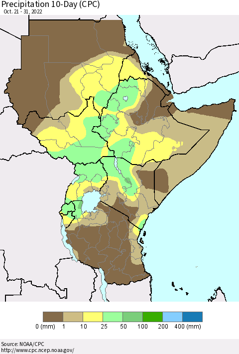 Eastern Africa Precipitation 10-Day (CPC) Thematic Map For 10/21/2022 - 10/31/2022