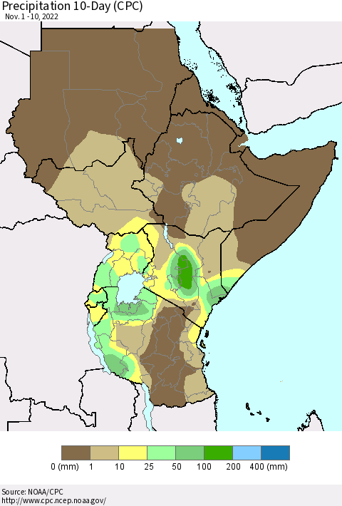 Eastern Africa Precipitation 10-Day (CPC) Thematic Map For 11/1/2022 - 11/10/2022