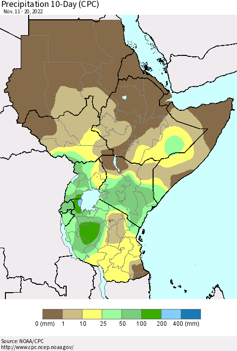 Eastern Africa Precipitation 10-Day (CPC) Thematic Map For 11/11/2022 - 11/20/2022