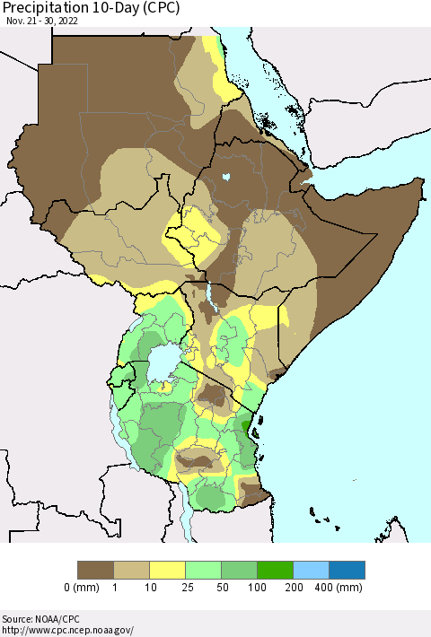 Eastern Africa Precipitation 10-Day (CPC) Thematic Map For 11/21/2022 - 11/30/2022