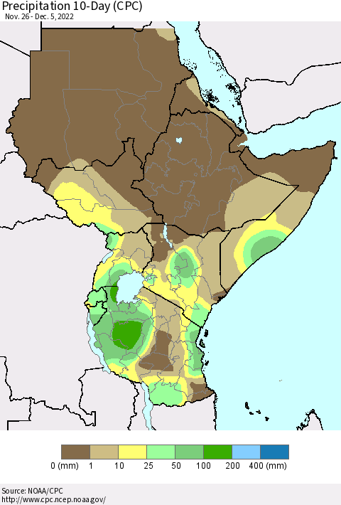 Eastern Africa Precipitation 10-Day (CPC) Thematic Map For 11/26/2022 - 12/5/2022
