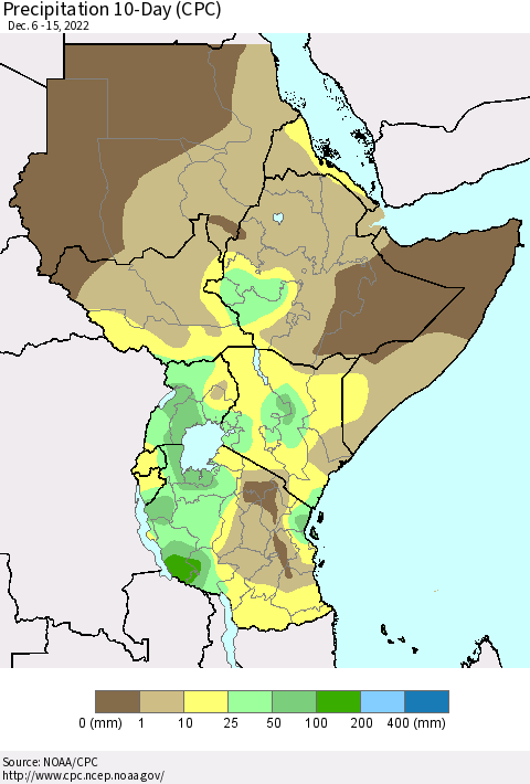 Eastern Africa Precipitation 10-Day (CPC) Thematic Map For 12/6/2022 - 12/15/2022