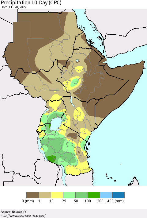 Eastern Africa Precipitation 10-Day (CPC) Thematic Map For 12/11/2022 - 12/20/2022