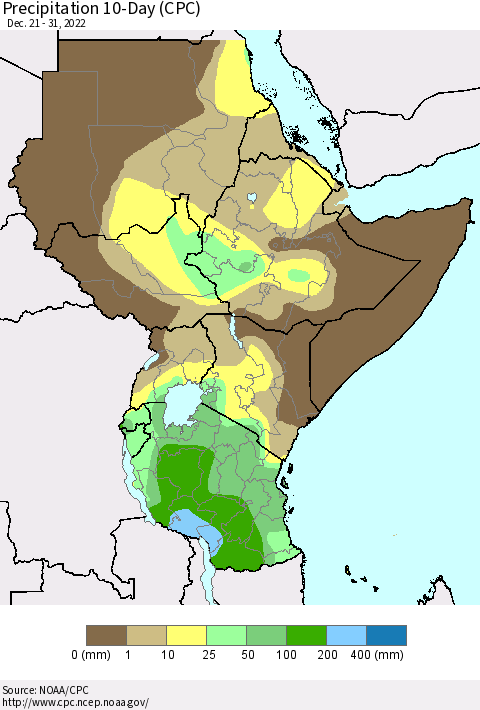 Eastern Africa Precipitation 10-Day (CPC) Thematic Map For 12/21/2022 - 12/31/2022