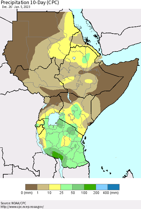 Eastern Africa Precipitation 10-Day (CPC) Thematic Map For 12/26/2022 - 1/5/2023
