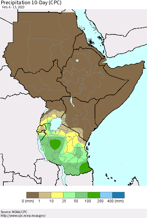 Eastern Africa Precipitation 10-Day (CPC) Thematic Map For 2/6/2023 - 2/15/2023