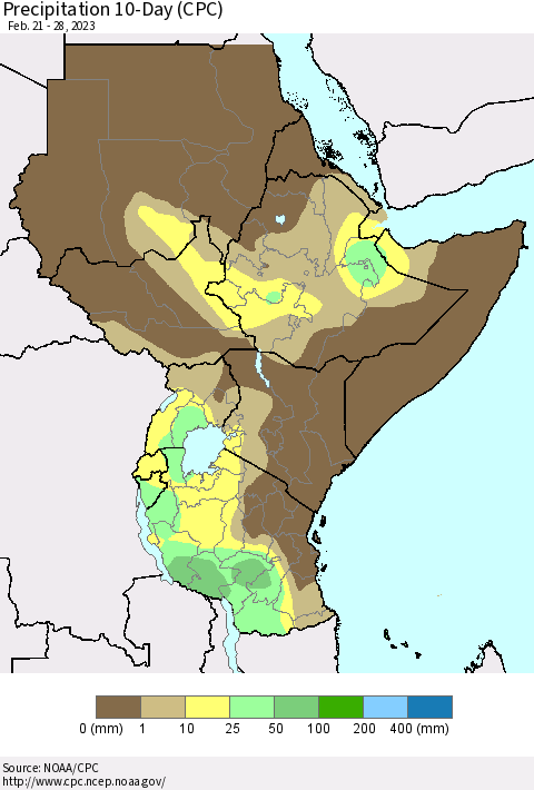 Eastern Africa Precipitation 10-Day (CPC) Thematic Map For 2/21/2023 - 2/28/2023
