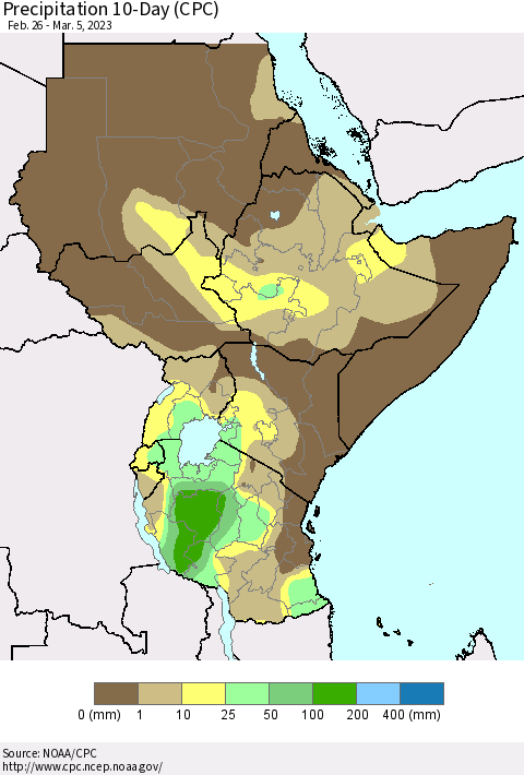 Eastern Africa Precipitation 10-Day (CPC) Thematic Map For 2/26/2023 - 3/5/2023