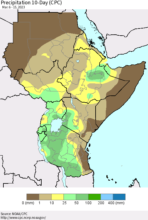 Eastern Africa Precipitation 10-Day (CPC) Thematic Map For 3/6/2023 - 3/15/2023
