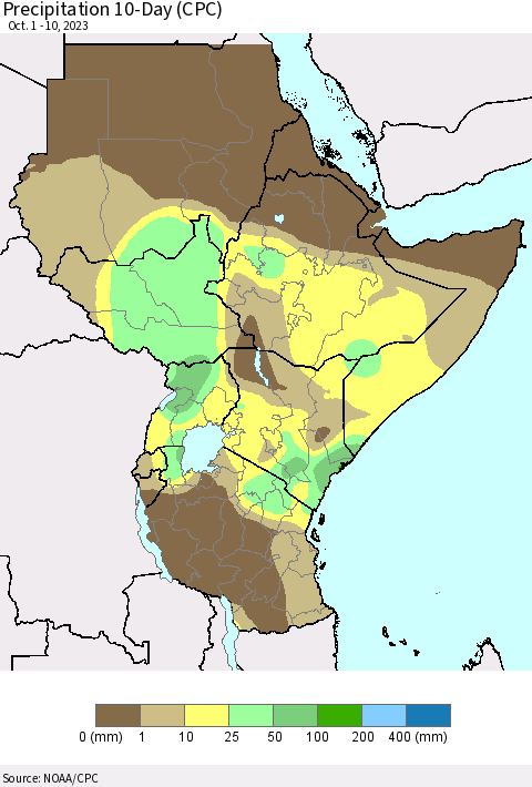Eastern Africa Precipitation 10-Day (CPC) Thematic Map For 10/1/2023 - 10/10/2023