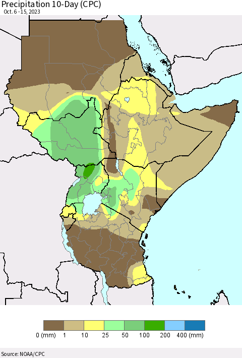 Eastern Africa Precipitation 10-Day (CPC) Thematic Map For 10/6/2023 - 10/15/2023