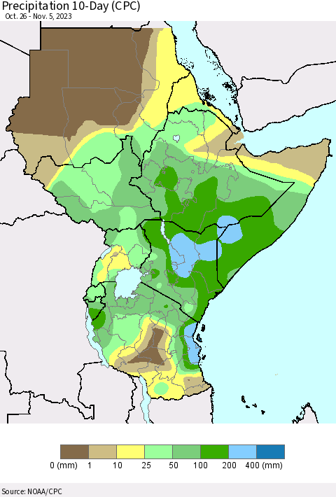Eastern Africa Precipitation 10-Day (CPC) Thematic Map For 10/26/2023 - 11/5/2023