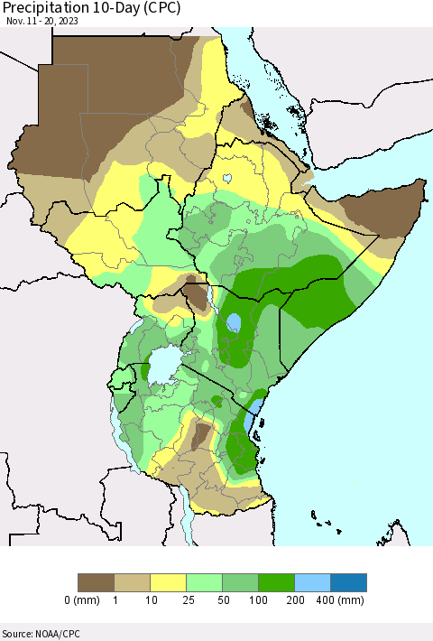 Eastern Africa Precipitation 10-Day (CPC) Thematic Map For 11/11/2023 - 11/20/2023