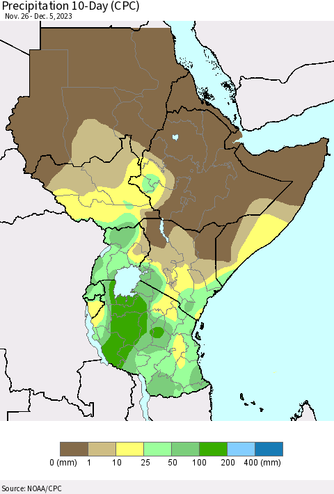 Eastern Africa Precipitation 10-Day (CPC) Thematic Map For 11/26/2023 - 12/5/2023