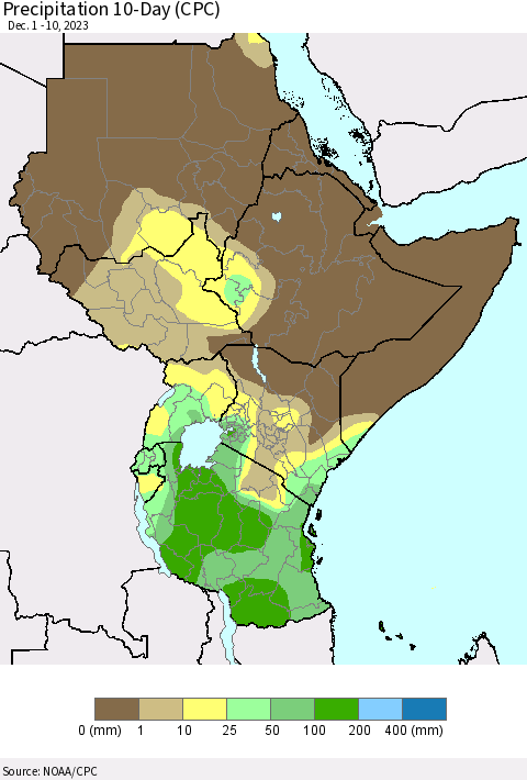Eastern Africa Precipitation 10-Day (CPC) Thematic Map For 12/1/2023 - 12/10/2023