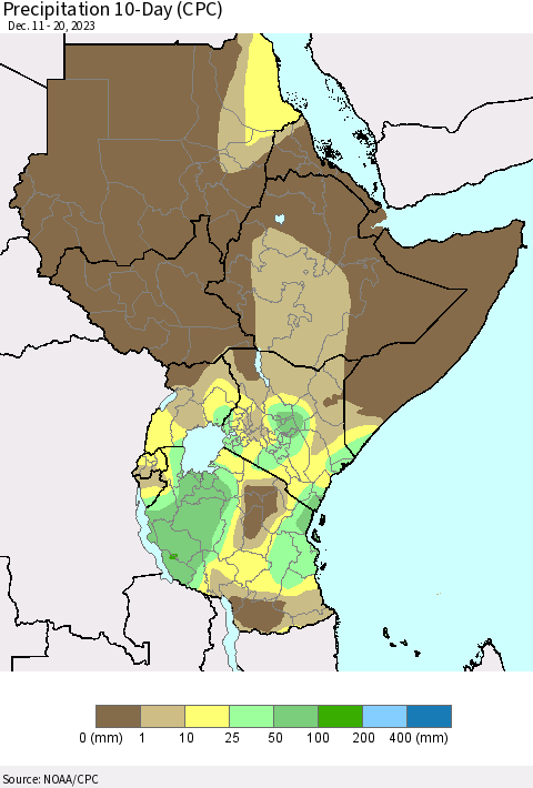 Eastern Africa Precipitation 10-Day (CPC) Thematic Map For 12/11/2023 - 12/20/2023