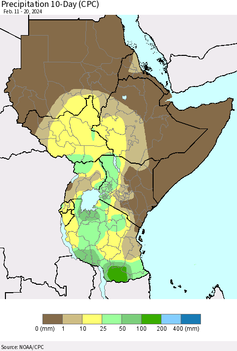 Eastern Africa Precipitation 10-Day (CPC) Thematic Map For 2/11/2024 - 2/20/2024