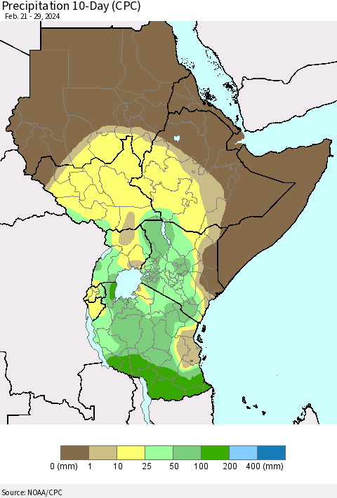 Eastern Africa Precipitation 10-Day (CPC) Thematic Map For 2/21/2024 - 2/29/2024