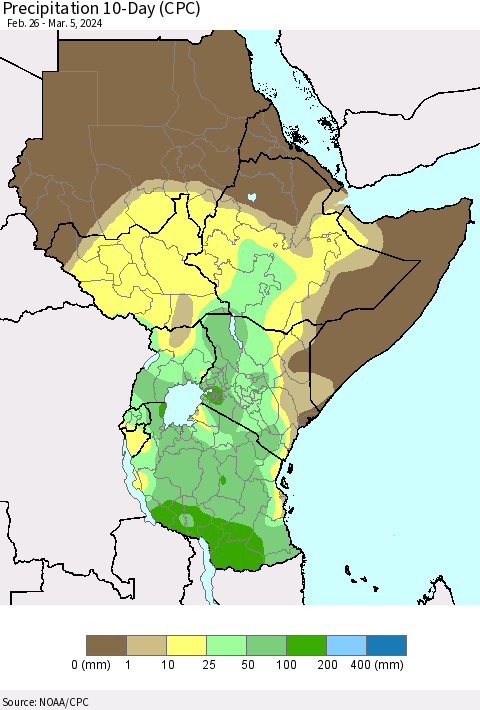 Eastern Africa Precipitation 10-Day (CPC) Thematic Map For 2/26/2024 - 3/5/2024