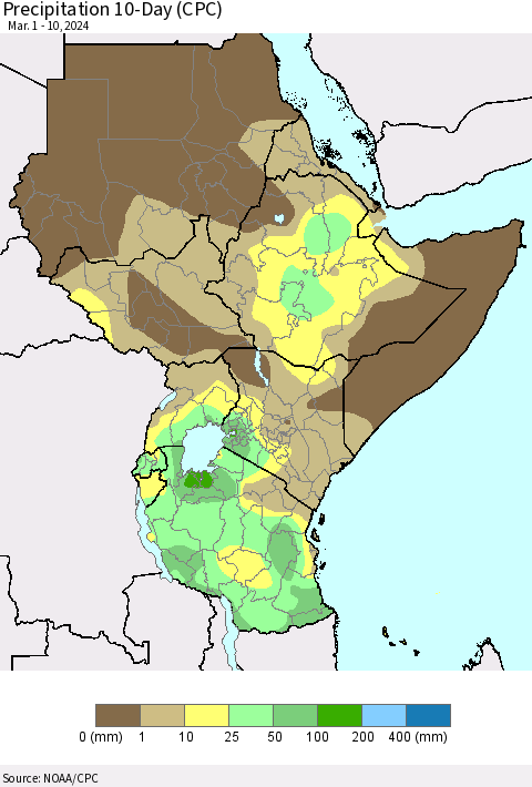 Eastern Africa Precipitation 10-Day (CPC) Thematic Map For 3/1/2024 - 3/10/2024
